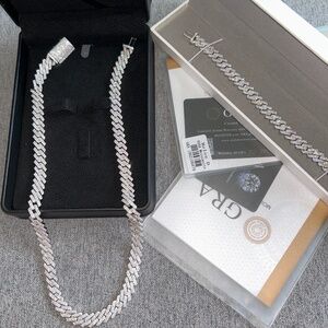 925 Silver two rows iced out hip hop VVS Moissanite Diamond Cuban link chain